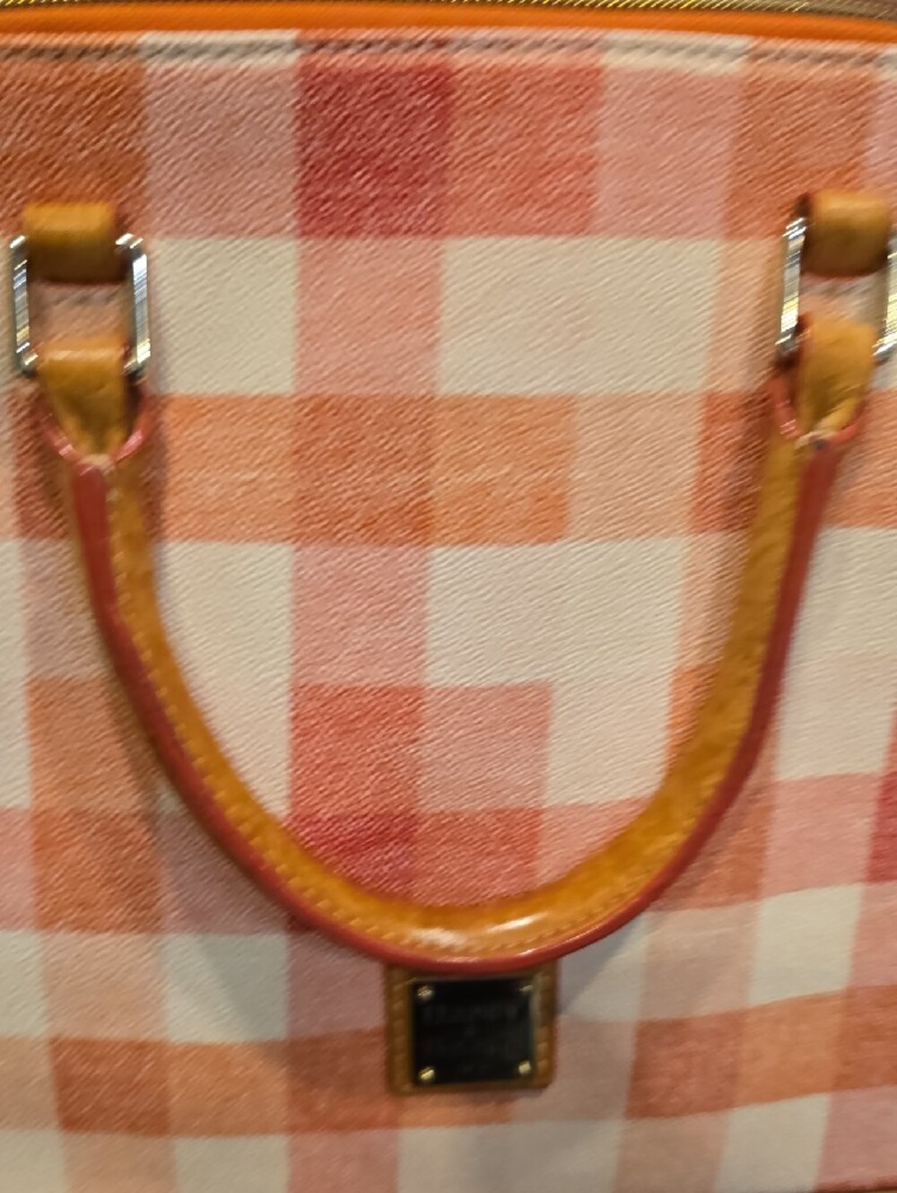 Dooney & Bourke PEACH and Cream Plaid Satchel - Picture 3 of 12